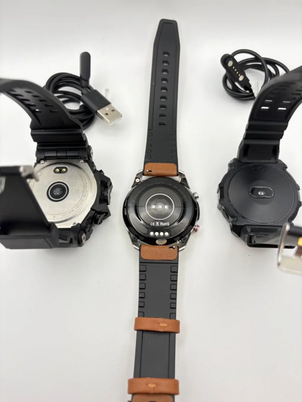 Lot of 3 Smart Watches Digital Sport Fitness Wristwatches Smartwatches Cables